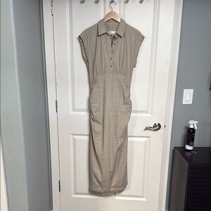 Anthropologie Tan Polo Collar Sheath Maxi Dress